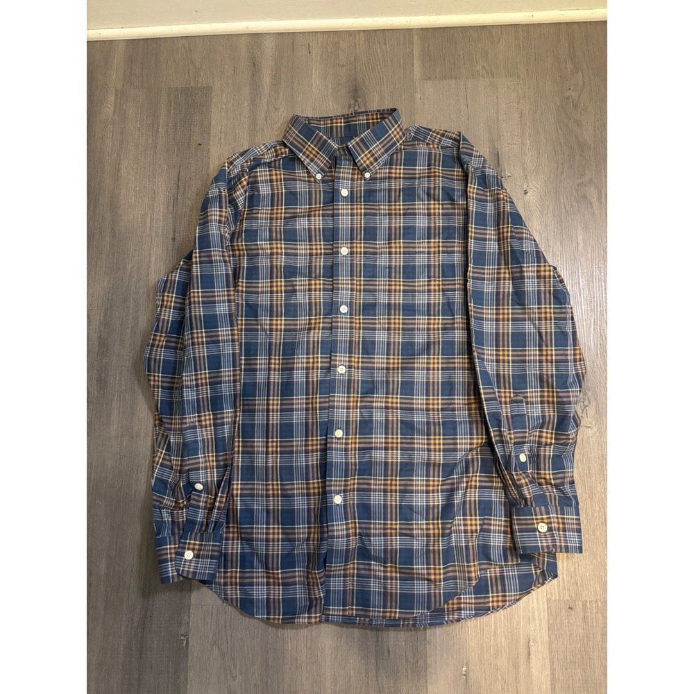 Orvis Button Down Shirt Mens Large Blue Plaid Long Sleeve 100% Cotton Classic